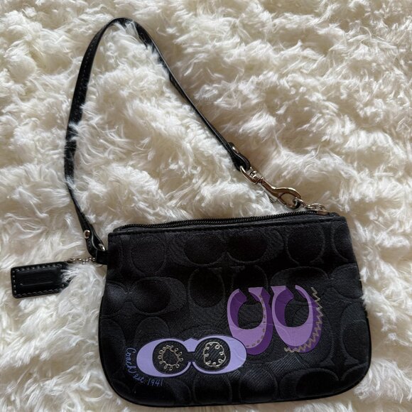 Coach Black Signature Wristlet with Purple Graphic – Barely Used – 6.5” x 4.5” - Picture 1 of 3